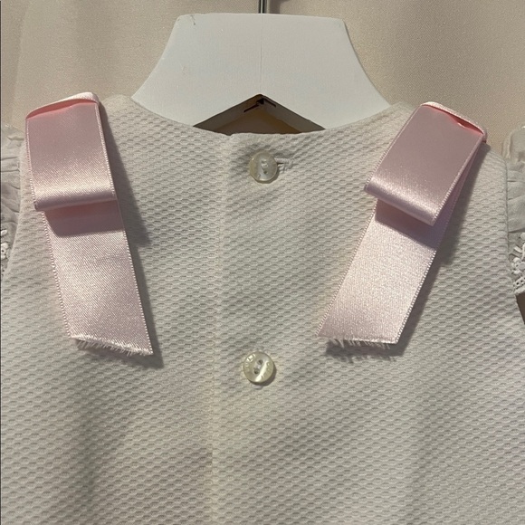 Luli & Me Timeless A Line white pique dress w/pink embroidery and bows size 6M - Picture 5 of 11
